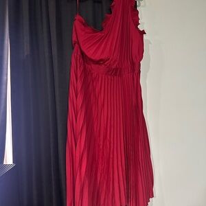 Boohoo Burgundy One-Shoulder Pleated Dress